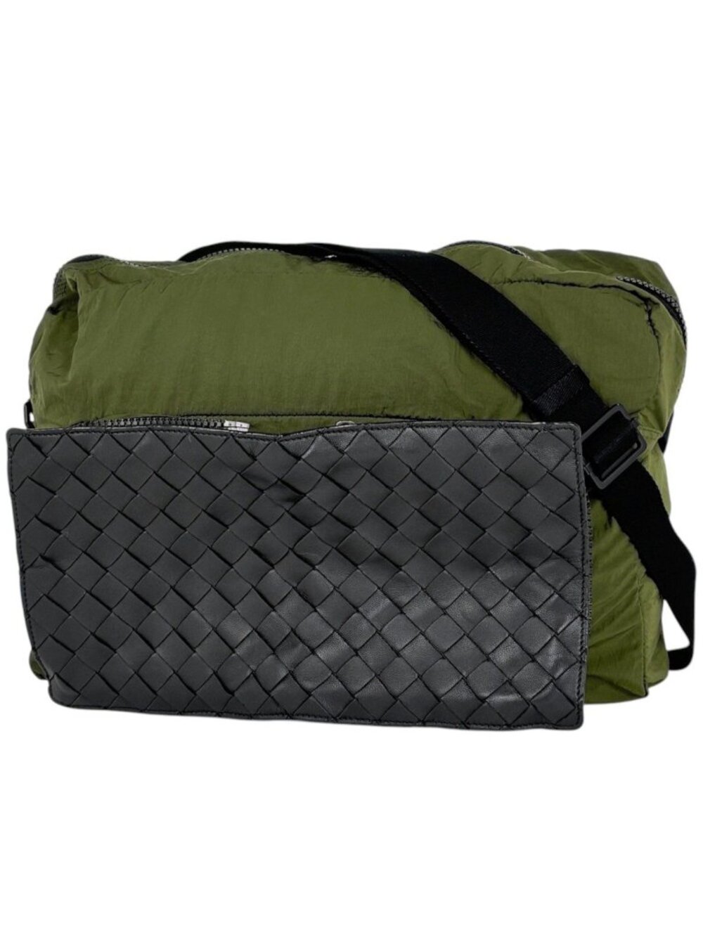 Bottega Veneta Shoulder Bag Intrecciato Eco Foldable Khaki Leather Black Green